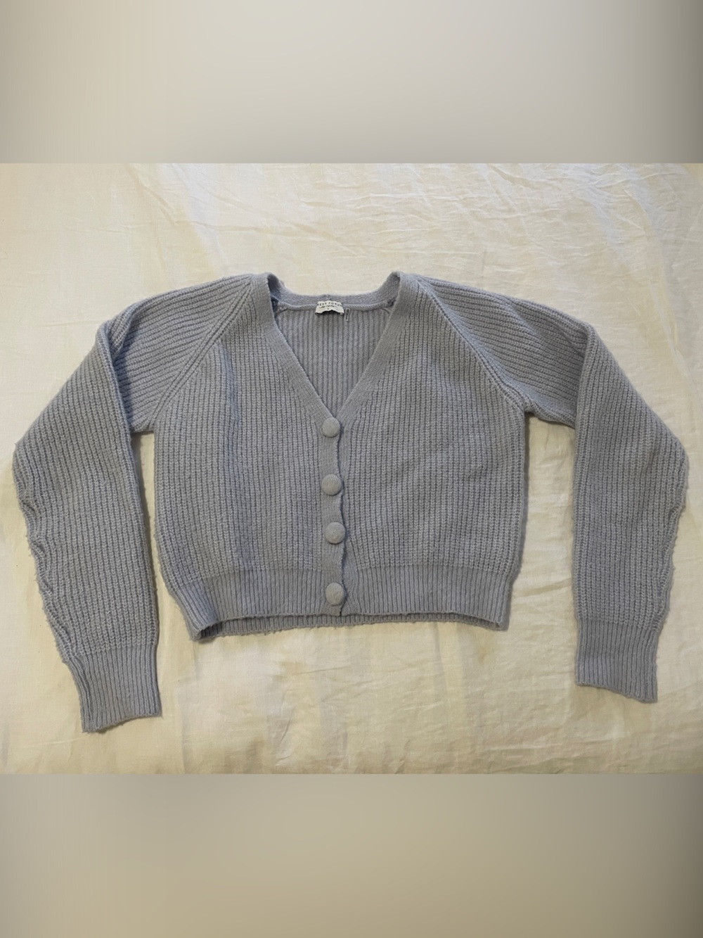 Dress Forum Light Gray Ribbed V-Neck Button Cardigan